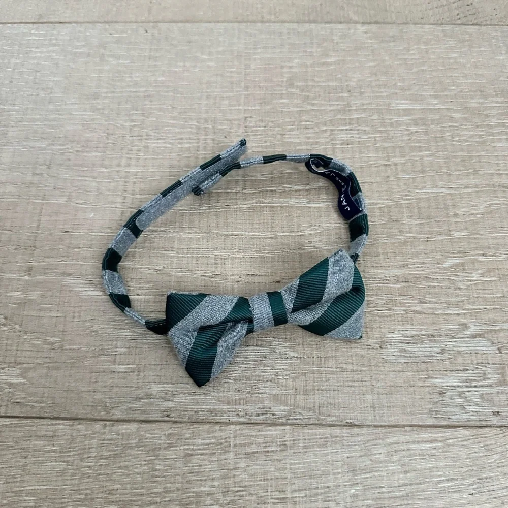 Janie and Jack Dark Green and Gray Striped Bow Tie